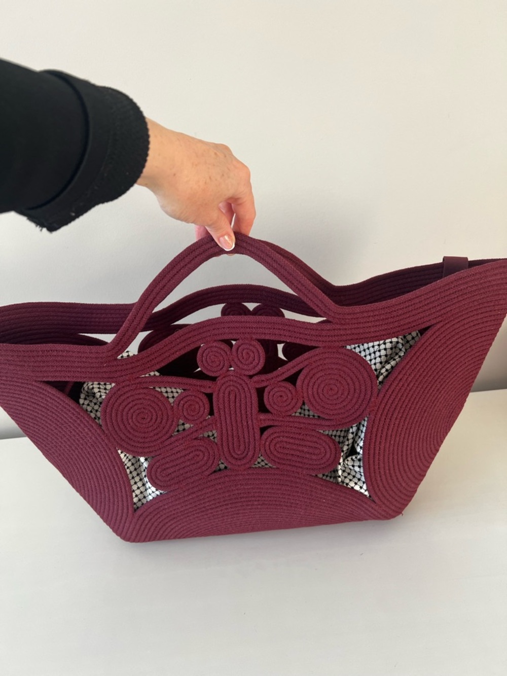 Textured Woven Tote in Deep Burgundy